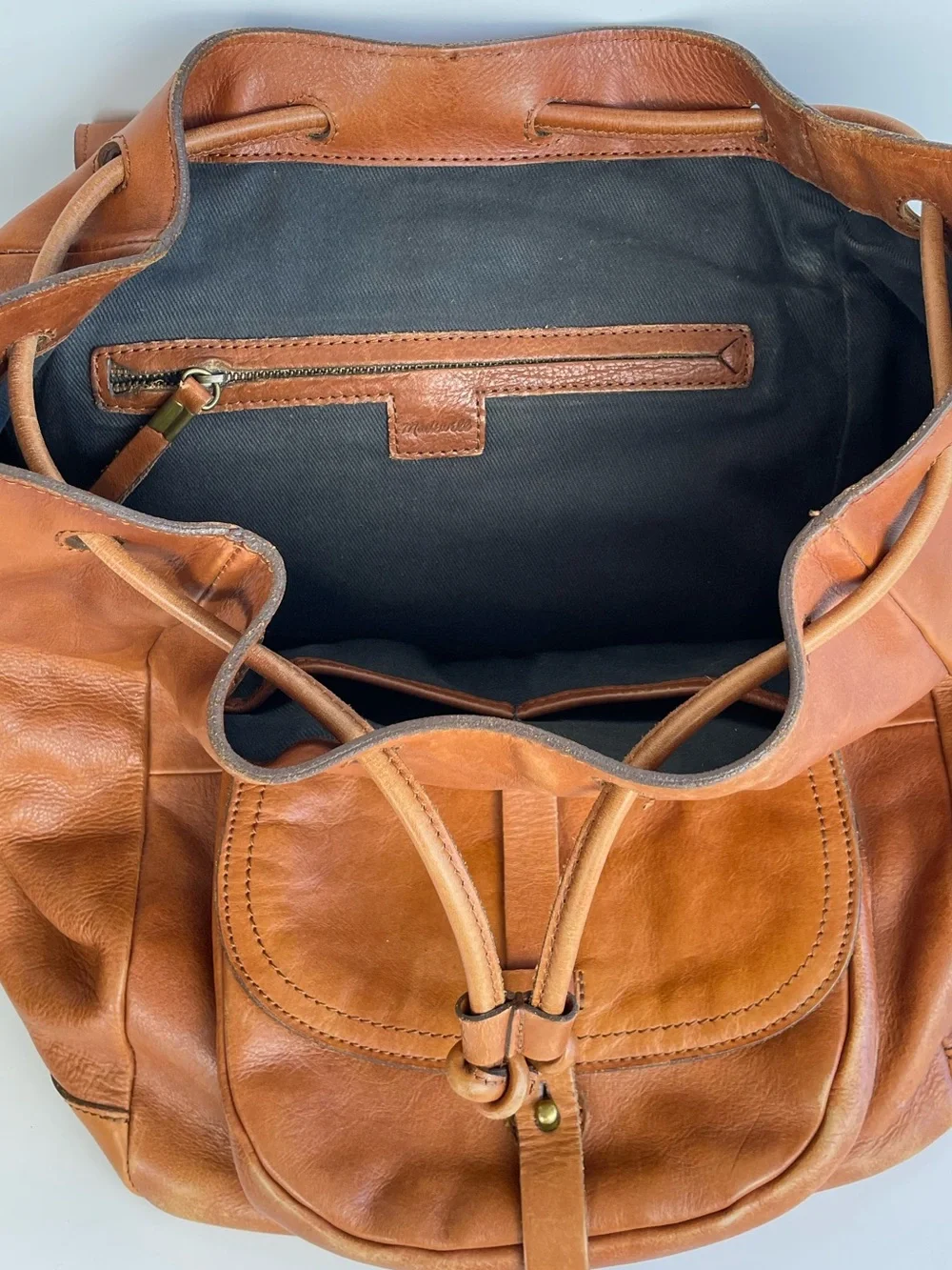 Madewell “ The Transport Rucksack”Cognac Leather Backpack with Front Pocket